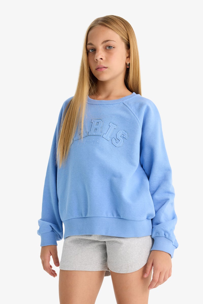DeFacto Blue Girl Girl Oversize Fit Crew Neck Slogan Printed Sweatshirt Casual - Image 4